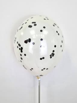 Шар стеклянный (шар в шаре) белый с круглым черным конфетти 30 см