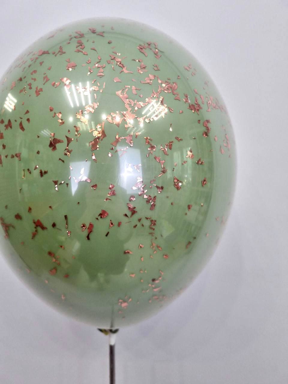 Шар стеклянный (шар в шаре) эвкалипт с конфетти блестки розовое золото 30 см