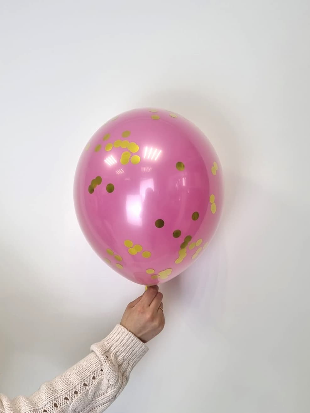 Шар стеклянный (шар в шаре) фуксия с конфетти золото 30 см