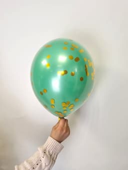 Шар стеклянный (шар в шаре) зеленый с конфетти золото 30 см