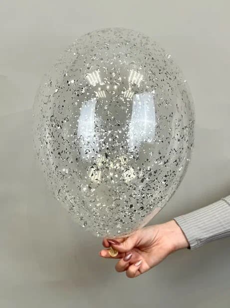 Шарик с конфетти блестки (серебро)