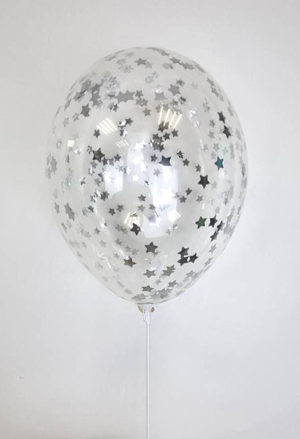 Шарик с конфетти звезды (Серебро)