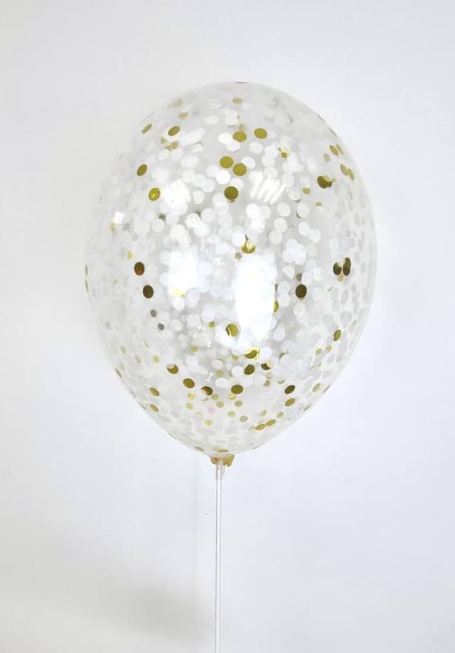 Шарик с круглым конфетти тишью (золотой микс) Шарик с круглым конфетти тишью (золотой микс)