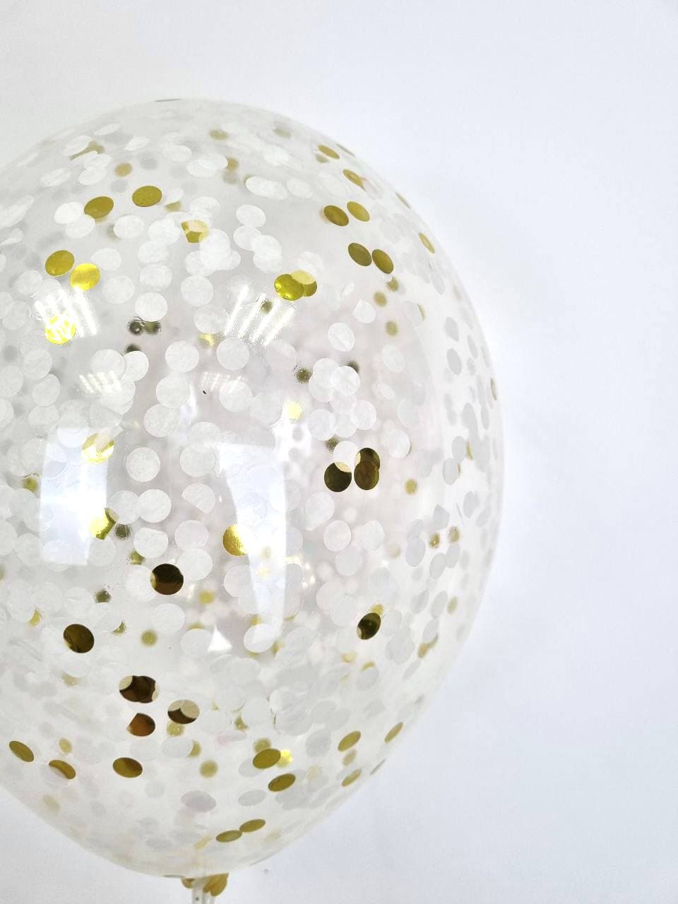 Шарик с круглым конфетти тишью (золотой микс)