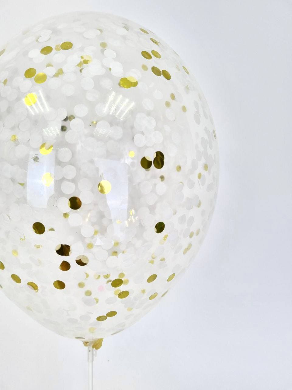 Шарик с круглым конфетти (Золото и белый микс)