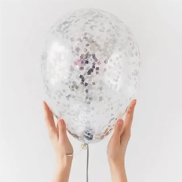 Шарик с квадратным конфетти (серебро)