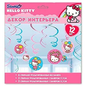 Спираль фольга Hello Kitty 46-60см/12шт Спираль фольга Hello Kitty 46-60см/12шт