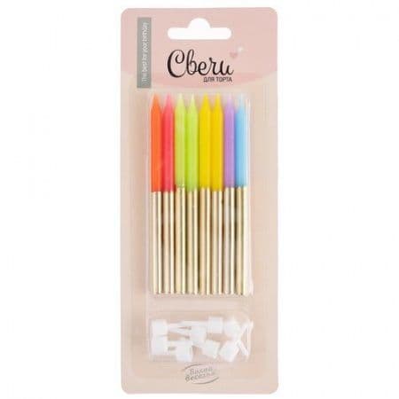 Свеча для торта Яркое ассорти/Золото Металлик 9,5 см 8 шт