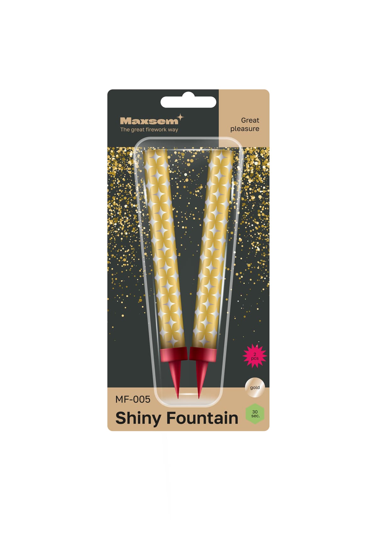 Свеча Фонтан для торта, 30 сек, Золото, 10 см, 2 шт.