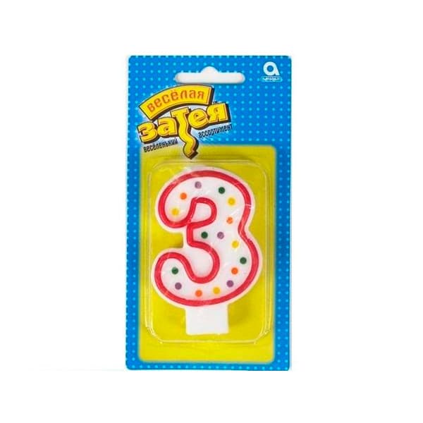Свеча - цифра "3" 7,6см/А Свеча - цифра "3" 7,6см/А