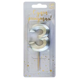 Свеча-цифра "3" Витая серебро