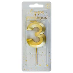 Свеча-цифра "3" Витая золото