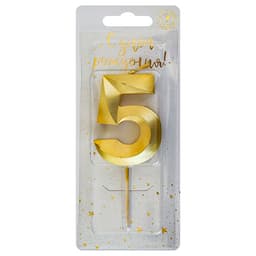 Свеча-цифра "5" Витая золото