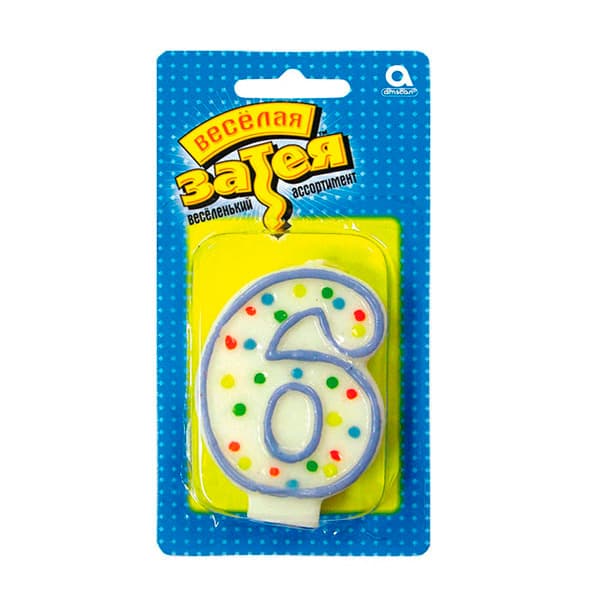 Свеча - цифра "6" 7,6см/А