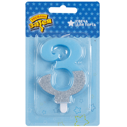 Свеча-цифра Голубая блеск 3/ 7,5см