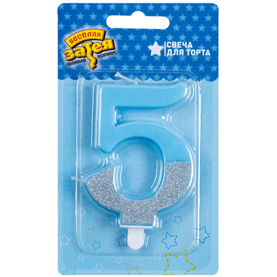 Свеча-цифра Голубая блеск 5/ 7,5см