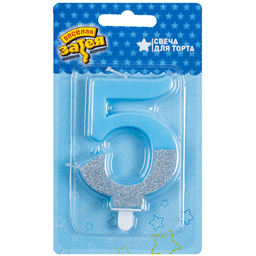 Свеча-цифра Голубая блеск 5/ 7,5см
