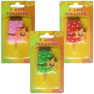 Свеча Цифра-мини Звезда в ассортименте