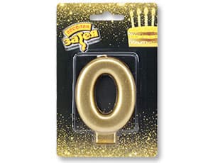 Свеча-цифра Золотая "0" /8см/V Свеча-цифра Золотая "0" /8см/V