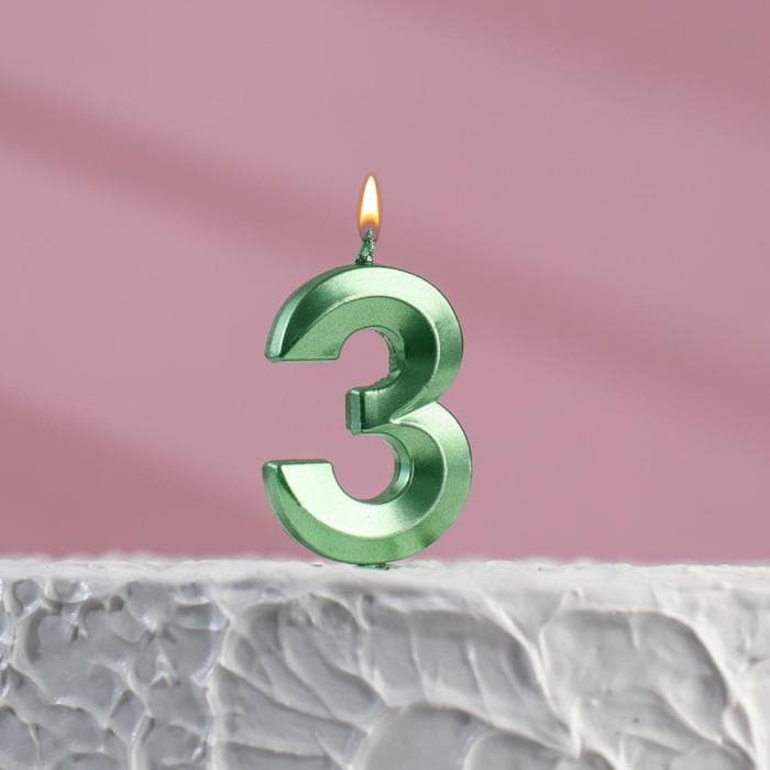 Свеча в торт на шпажке «Грань», цифра "3",изумруд, 13 см