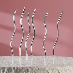 Свечи для торта "Серпантин" 6 шт, 12 см, коктейльные, серебристые
