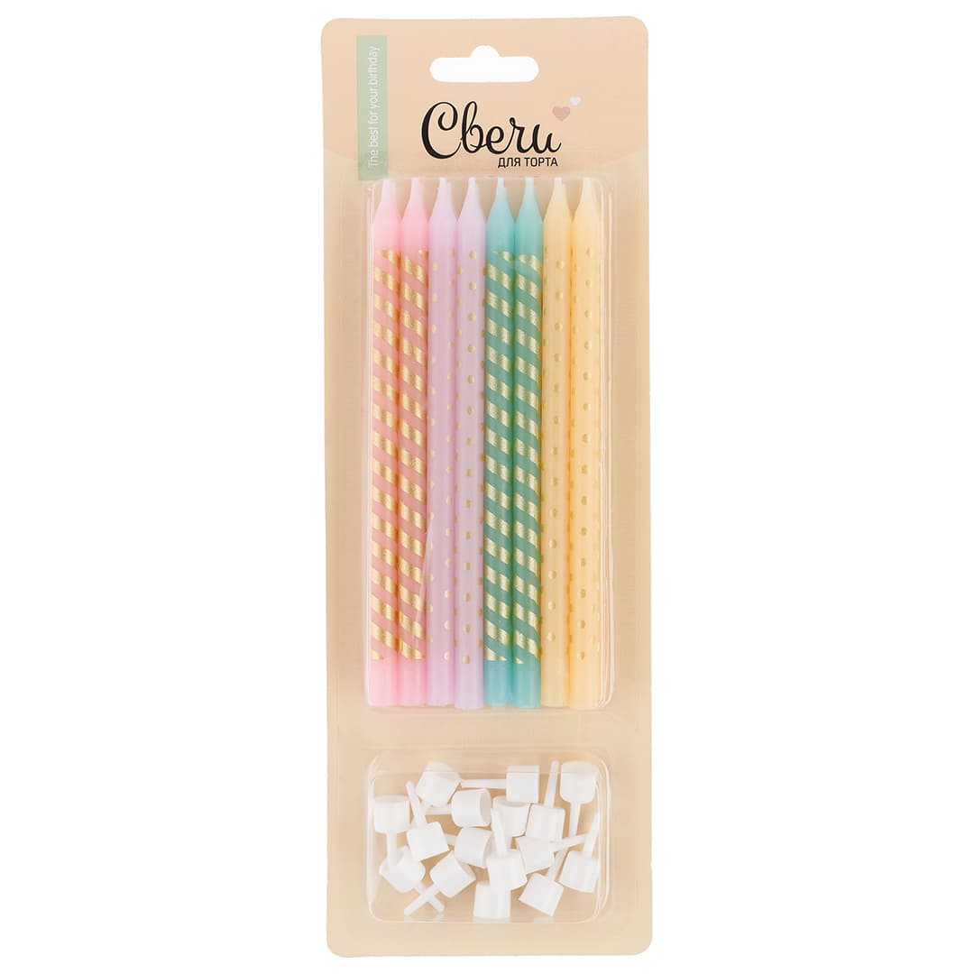 Свечи Изящный микс, Металлик, 0,7*12 + 1 см, 16 шт. с держат.