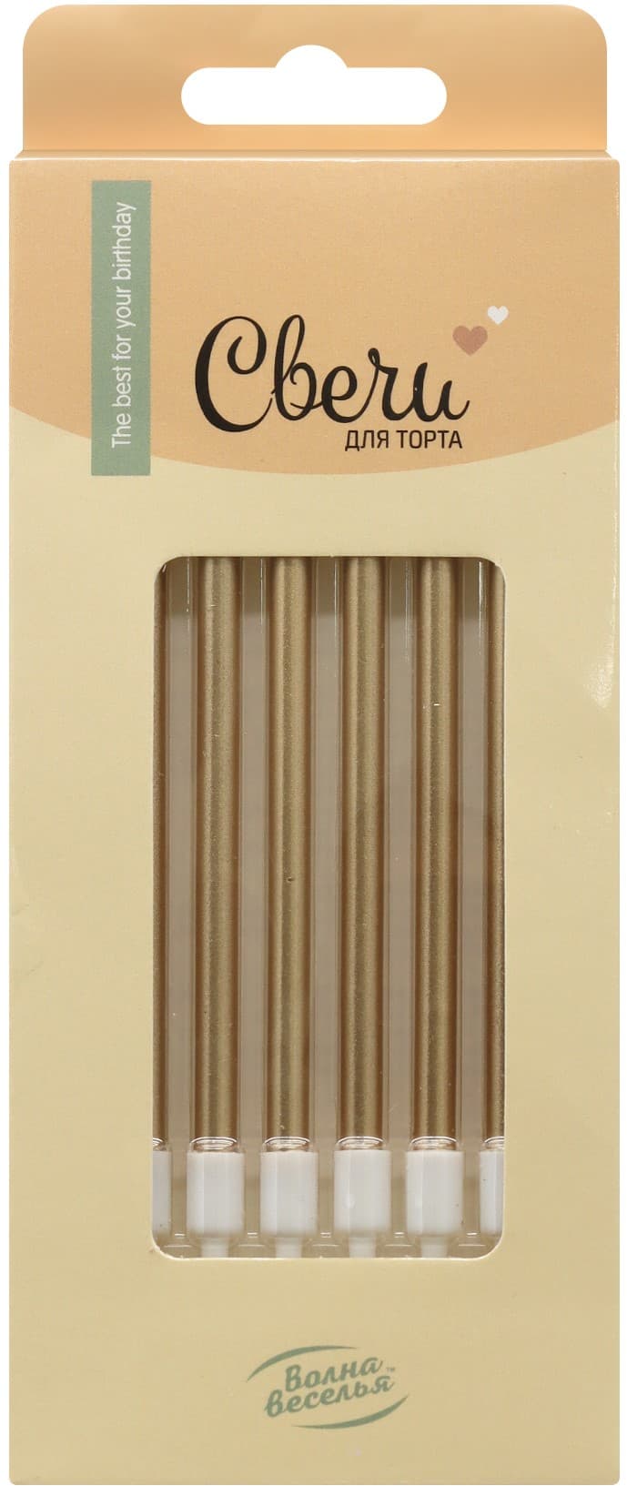 Свечи Люкс, Розовое Золото, Металлик, 0,5*10,5 + 3 см, 6 шт. с держат.