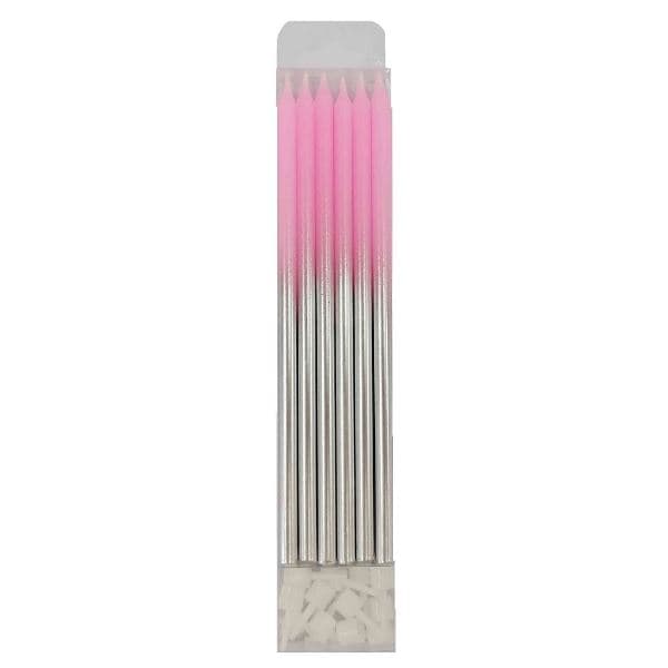 Свечи Металлик Pink&Silver с держателями 12шт/15см Свечи Металлик Pink&Silver с держателями 12шт/15см