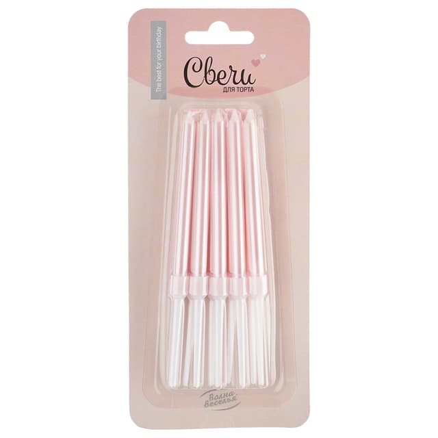 Свечи Розовый, Перламутр, 0,6*8 см, 10 шт. с держат. Свечи Розовый, Перламутр, 0,6*8 см, 10 шт. с держат.