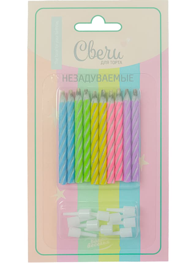 Свечи Спирали, Негаснущие огни, Нежный микс, Макарунс, 0,5*6 см, 10 шт. с держат. Свечи Спирали, Негаснущие огни, Нежный микс, Макарунс, 0,5*6 см, 10 шт. с держат.