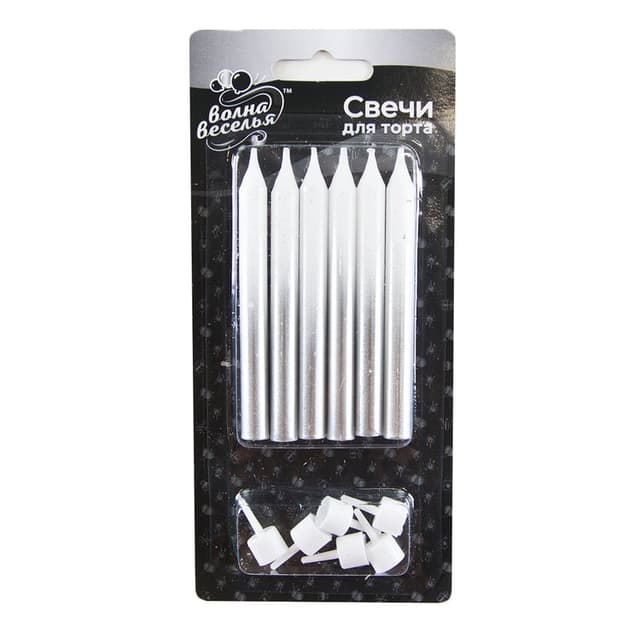 Свечи Сверкающие искры, белый/серебро, градиент. 8см/6шт Свечи Сверкающие искры, белый/серебро, градиент. 8см/6шт