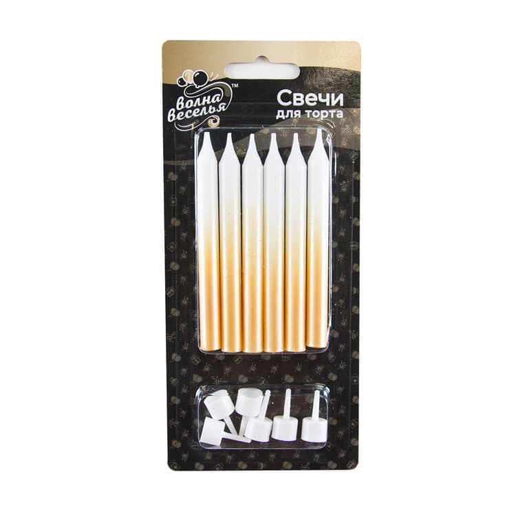 Свечи Сверкающие искры, белый/золото, градиент. 8см/6шт