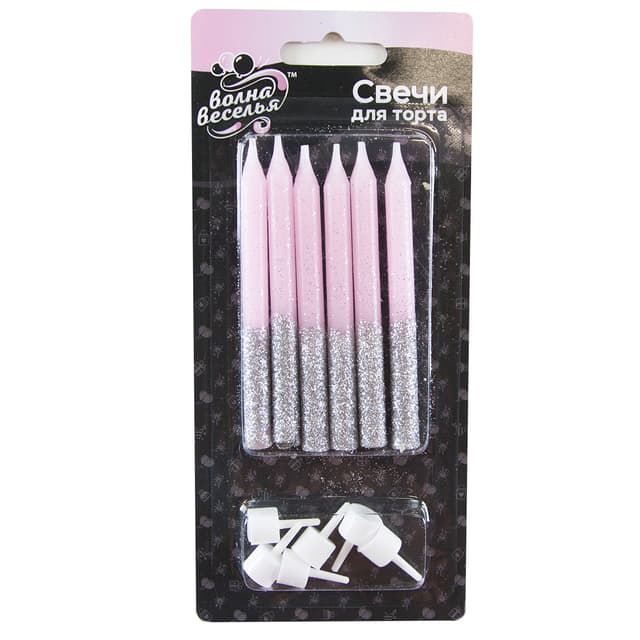 Свечи Сверкающий глиттер, Розовый/Серебро, с блестками, 0,77*8 см, 6 шт. с держат. Свечи Сверкающий глиттер, Розовый/Серебро, с блестками, 0,77*8 см, 6 шт. с держат.
