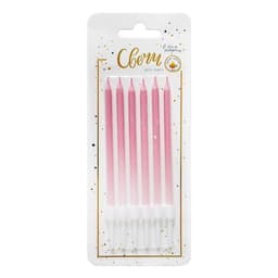 Свечи тортово-коктейльные Градиент с брызгами Розовый с держателями / 6 шт., 11 см /