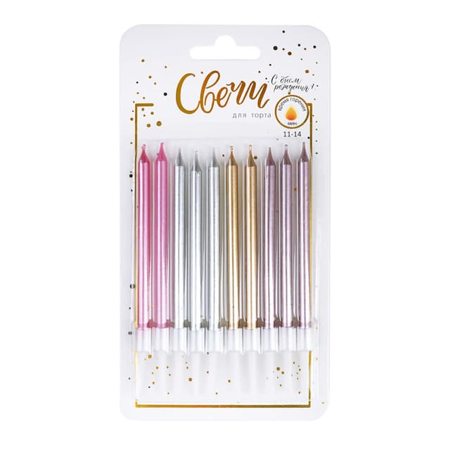 Свечи тортово-коктейльные Микс Ассорти Металл с держателями Свечи тортово-коктейльные Микс Ассорти Металл с держателями