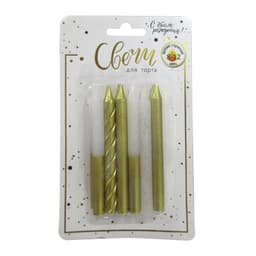 Свечи тортово-коктейльные Микс Ассорти Золотые с держателями