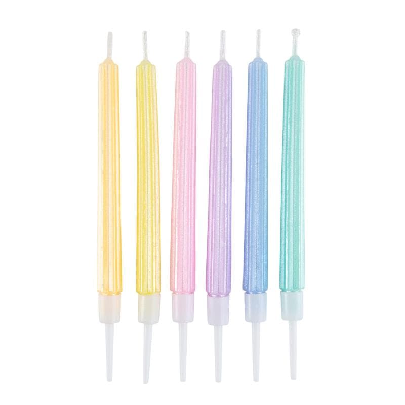 Свечи тортовые классические ""Рим"" Пастель разноцветная с держателями / 6 шт., 9 см /