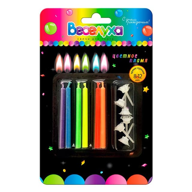 Свечи тортовые классические "Цветное пламя" / 6 шт., 6 см / Свечи тортовые классические "Цветное пламя" / 6 шт., 6 см /