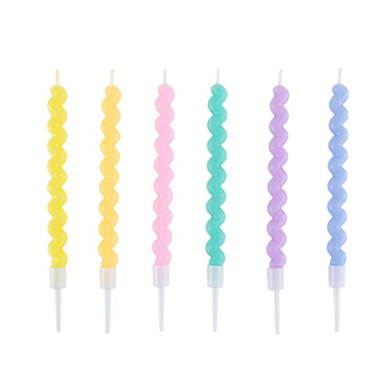Свечи тортовые классические ""Волна"" Пастель разноцветная с держателями / 6 шт., 9 см /