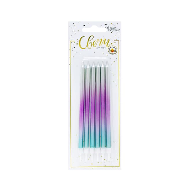 Свечи тортовые классические XL "Градиент" Серебро-розовый-синий металлизированные с держателями / 6 шт., 12 см / Свечи тортовые классические XL "Градиент" Серебро-розовый-синий металлизированные с держателями / 6 шт., 12 см /