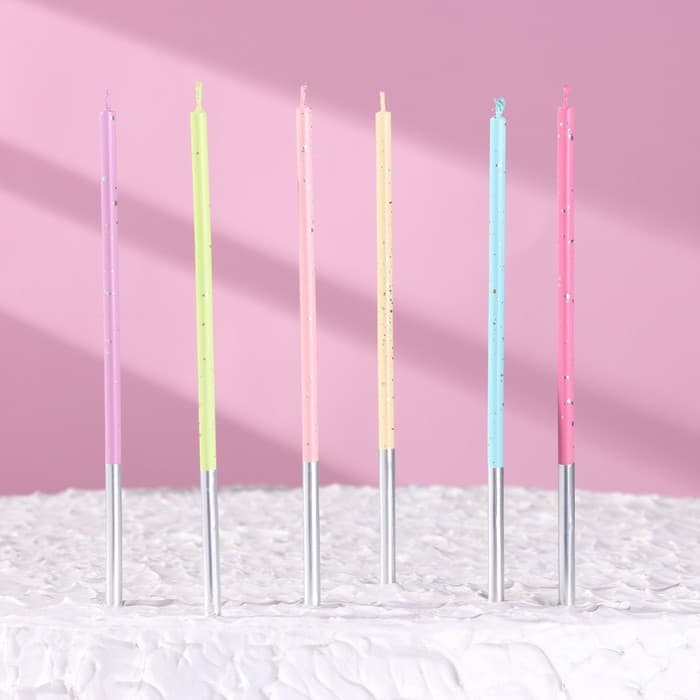 Свечи в торт, 6 штук "Исполнение желаний", 15 см, разноцветный
