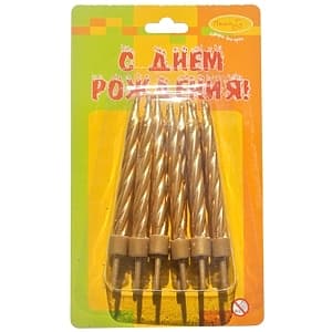 Свечи Золотые с держателями /12шт/6 см