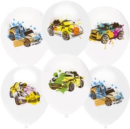 Т Шар 12 / 30 см Машинки Граффити/белый/пастель