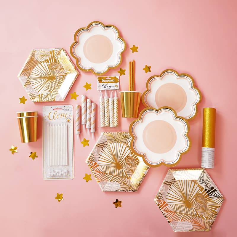 Тортовая свеча "Полоски и Точки" Микс с печатью Роза голд 10 см, 30 сек. / 4 шт. /