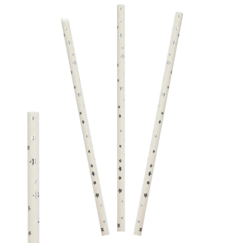 Трубочки для коктейля бумажные одноразовые "Звезды Серебряные" / набор 25 шт. /