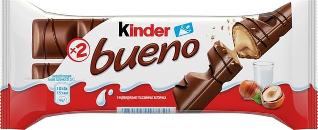 Вафли Киндер Bueno, в молочном шоколаде, 43 г